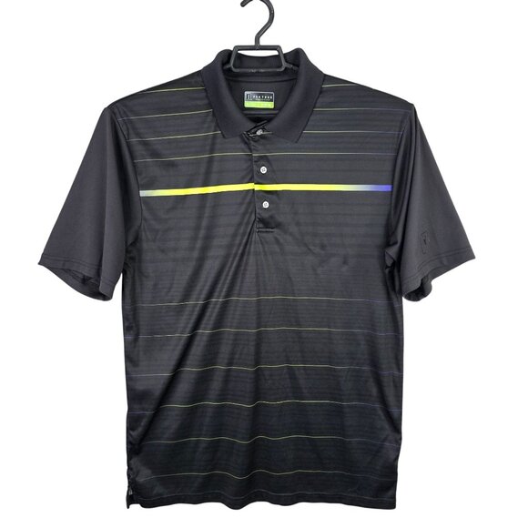 Mens PGA Tour ProSeries Black Yellow Striped Golf Polo Shirt Short Sleeve Size L - Picture 1 of 7